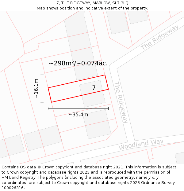 7, THE RIDGEWAY, MARLOW, SL7 3LQ: Plot and title map