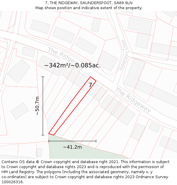 7, THE RIDGEWAY, SAUNDERSFOOT, SA69 9LN: Plot and title map