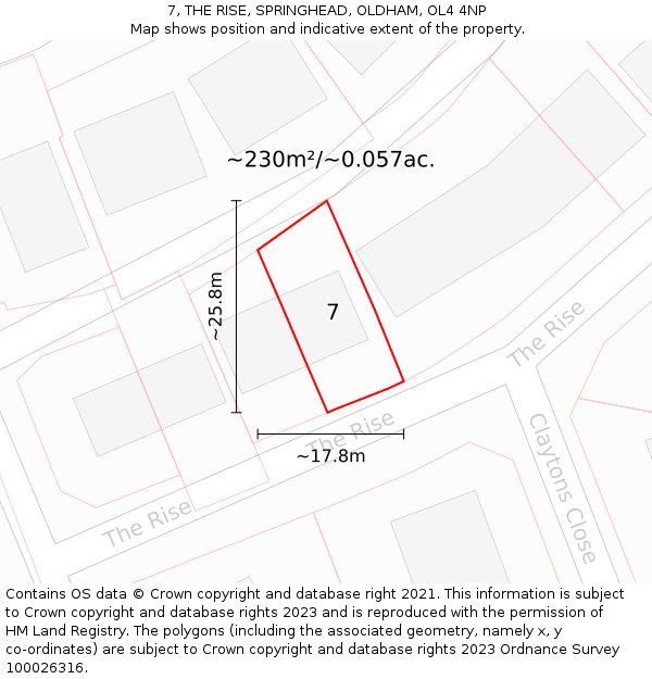 7, THE RISE, SPRINGHEAD, OLDHAM, OL4 4NP: Plot and title map