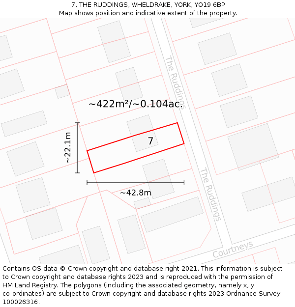 7, THE RUDDINGS, WHELDRAKE, YORK, YO19 6BP: Plot and title map