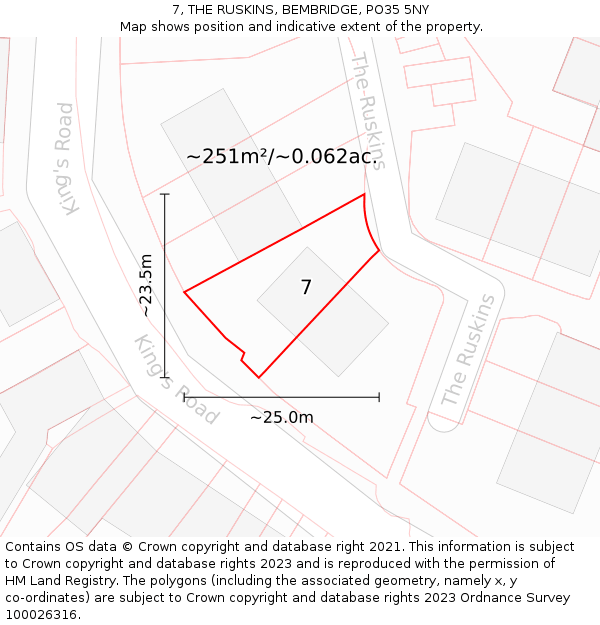 7, THE RUSKINS, BEMBRIDGE, PO35 5NY: Plot and title map