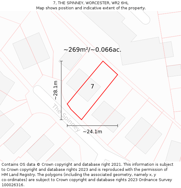 7, THE SPINNEY, WORCESTER, WR2 6HL: Plot and title map