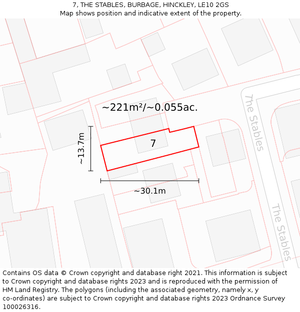 7, THE STABLES, BURBAGE, HINCKLEY, LE10 2GS: Plot and title map