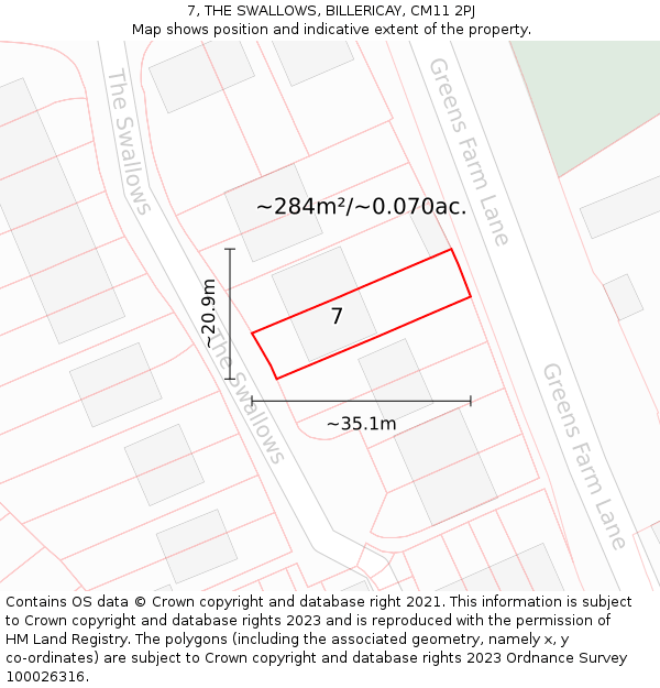 7, THE SWALLOWS, BILLERICAY, CM11 2PJ: Plot and title map
