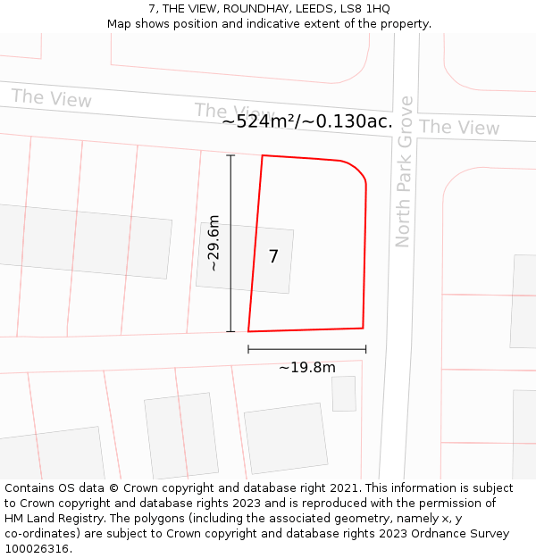 7, THE VIEW, ROUNDHAY, LEEDS, LS8 1HQ: Plot and title map