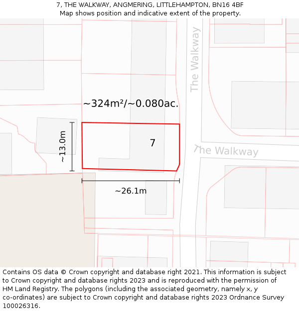 7, THE WALKWAY, ANGMERING, LITTLEHAMPTON, BN16 4BF: Plot and title map