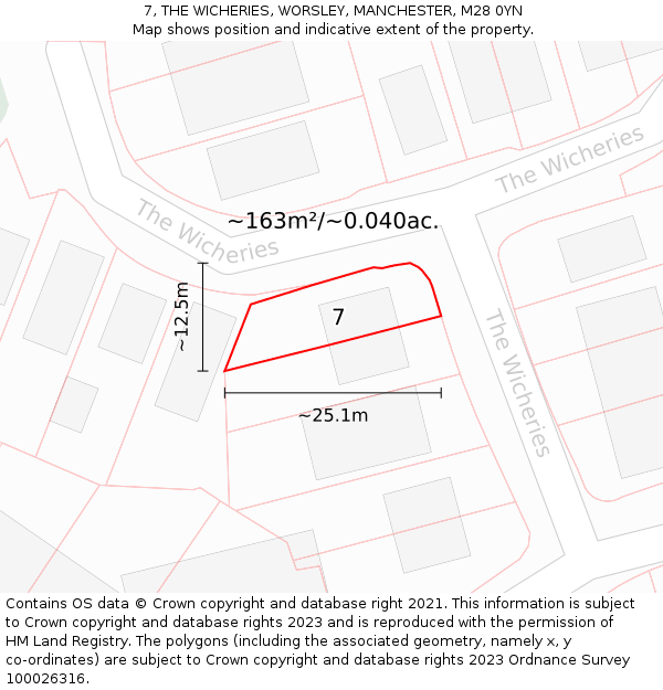 7, THE WICHERIES, WORSLEY, MANCHESTER, M28 0YN: Plot and title map