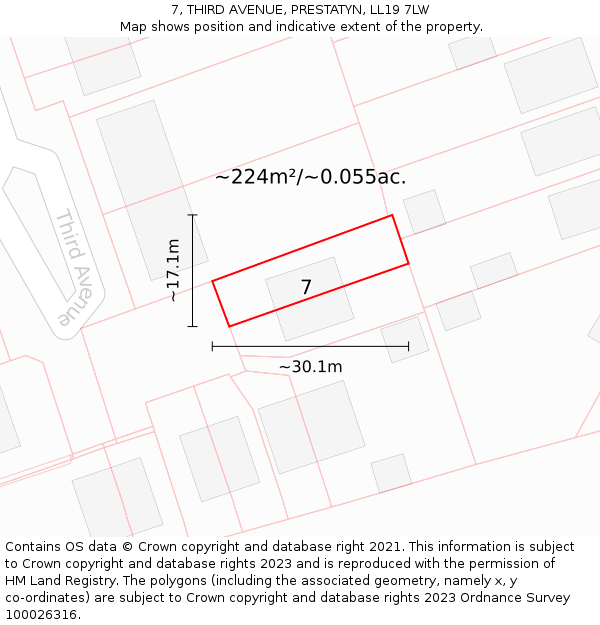 7, THIRD AVENUE, PRESTATYN, LL19 7LW: Plot and title map