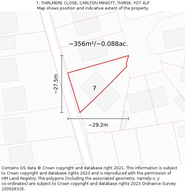 7, THIRLMERE CLOSE, CARLTON MINIOTT, THIRSK, YO7 4LP: Plot and title map