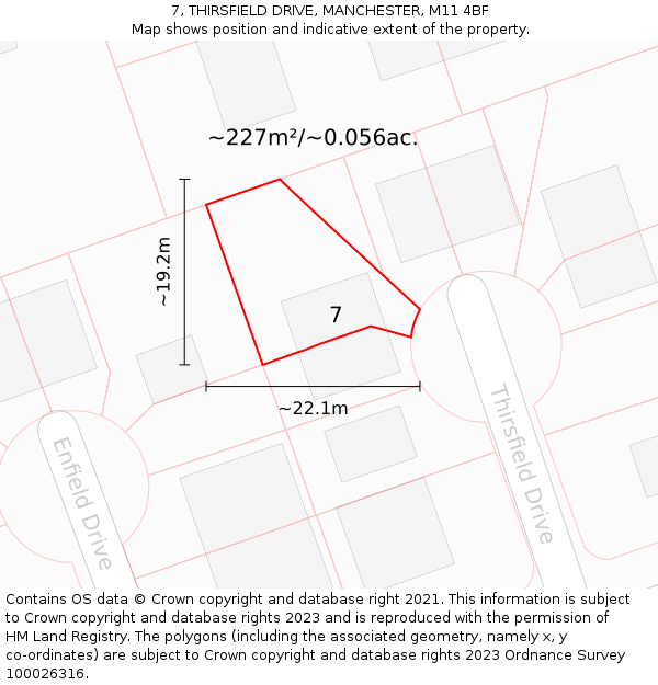 7, THIRSFIELD DRIVE, MANCHESTER, M11 4BF: Plot and title map