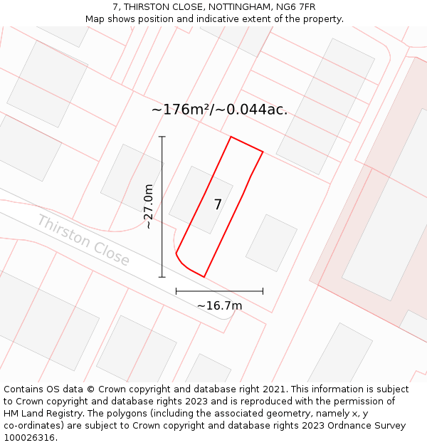 7, THIRSTON CLOSE, NOTTINGHAM, NG6 7FR: Plot and title map