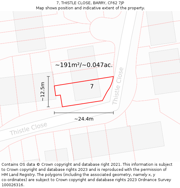 7, THISTLE CLOSE, BARRY, CF62 7JP: Plot and title map