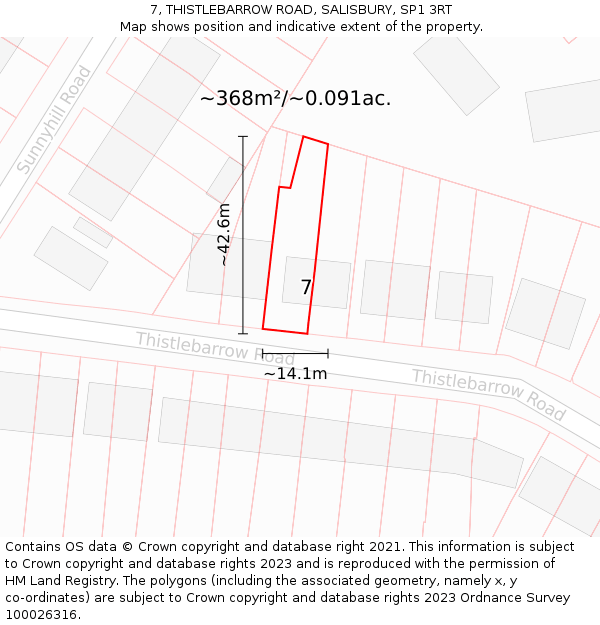 7, THISTLEBARROW ROAD, SALISBURY, SP1 3RT: Plot and title map
