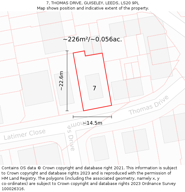 7, THOMAS DRIVE, GUISELEY, LEEDS, LS20 9PL: Plot and title map