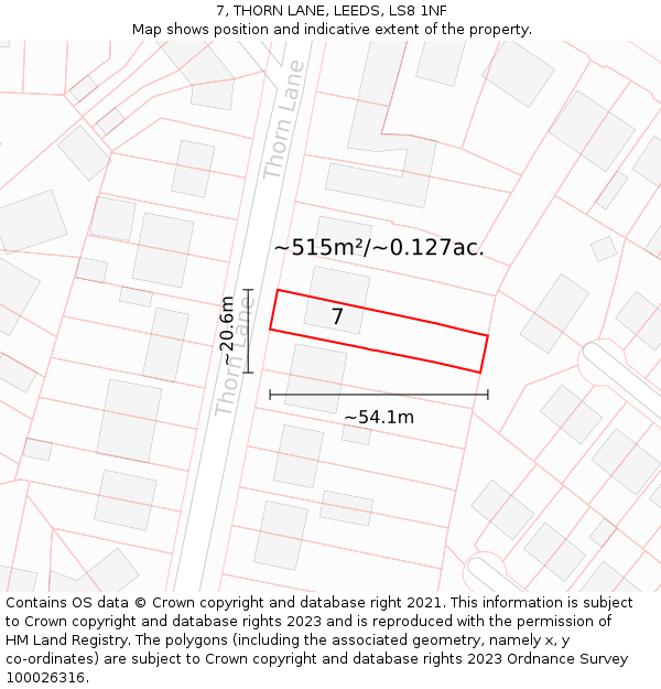 7, THORN LANE, LEEDS, LS8 1NF: Plot and title map