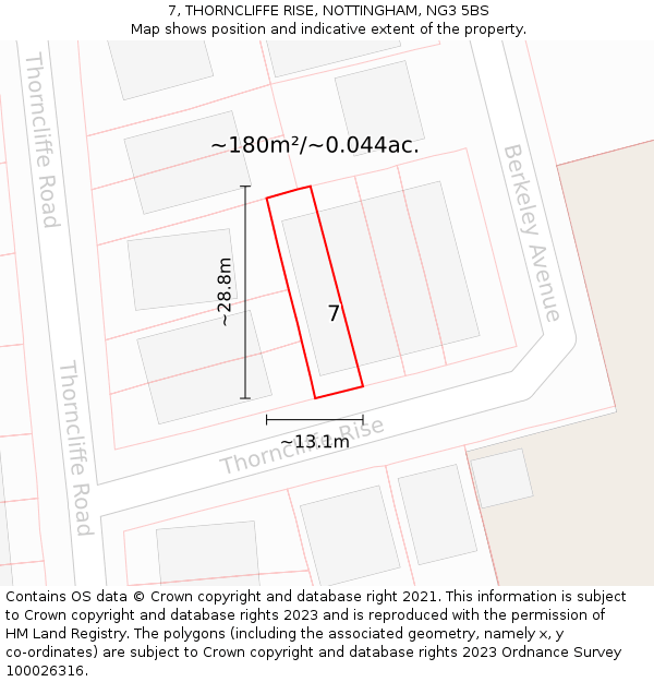 7, THORNCLIFFE RISE, NOTTINGHAM, NG3 5BS: Plot and title map