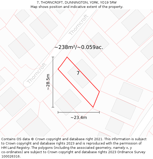 7, THORNCROFT, DUNNINGTON, YORK, YO19 5RW: Plot and title map