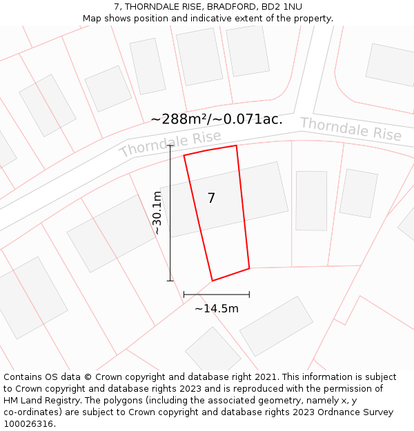 7, THORNDALE RISE, BRADFORD, BD2 1NU: Plot and title map