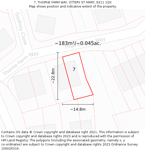 7, THORNE FARM WAY, OTTERY ST MARY, EX11 1GX: Plot and title map