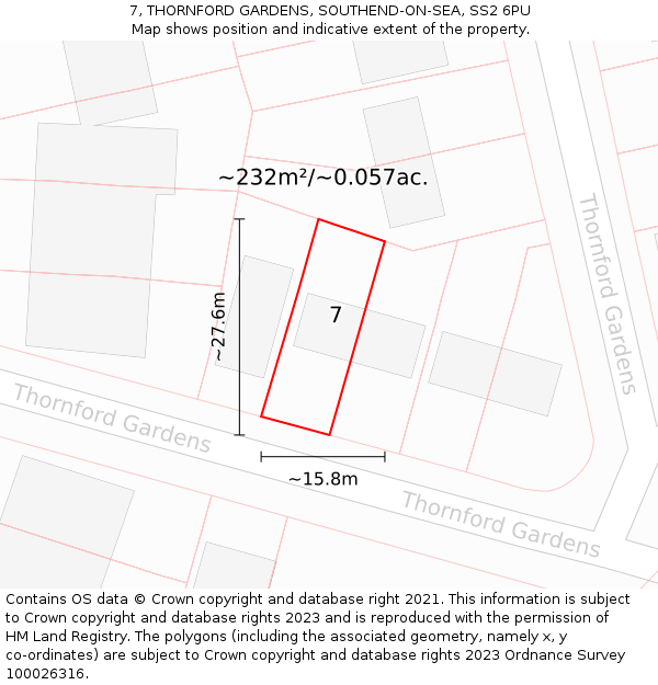 7, THORNFORD GARDENS, SOUTHEND-ON-SEA, SS2 6PU: Plot and title map