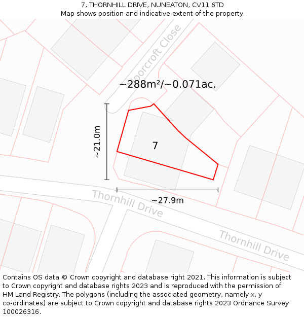 7, THORNHILL DRIVE, NUNEATON, CV11 6TD: Plot and title map