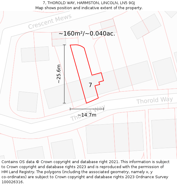 7, THOROLD WAY, HARMSTON, LINCOLN, LN5 9GJ: Plot and title map