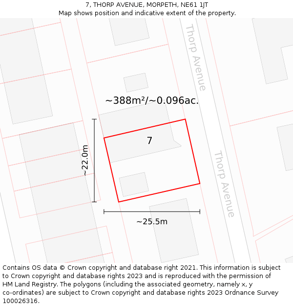 7, THORP AVENUE, MORPETH, NE61 1JT: Plot and title map