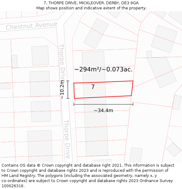 7, THORPE DRIVE, MICKLEOVER, DERBY, DE3 9GA: Plot and title map