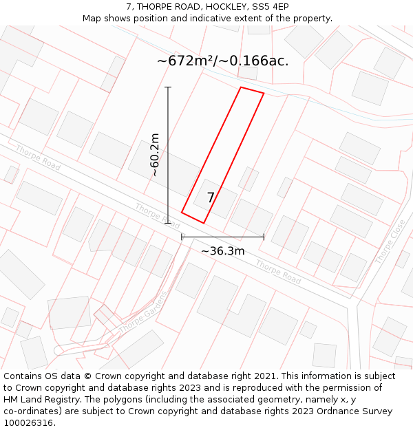 7, THORPE ROAD, HOCKLEY, SS5 4EP: Plot and title map