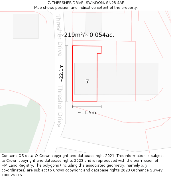 7, THRESHER DRIVE, SWINDON, SN25 4AE: Plot and title map