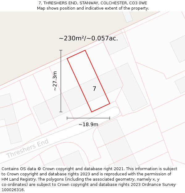 7, THRESHERS END, STANWAY, COLCHESTER, CO3 0WE: Plot and title map