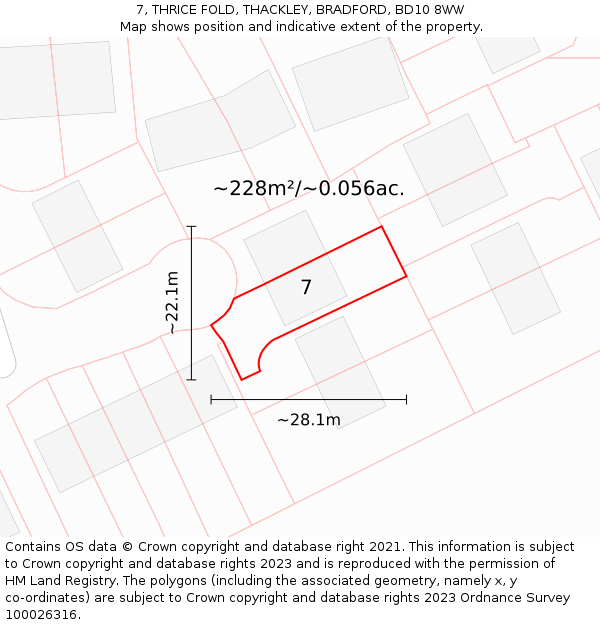 7, THRICE FOLD, THACKLEY, BRADFORD, BD10 8WW: Plot and title map