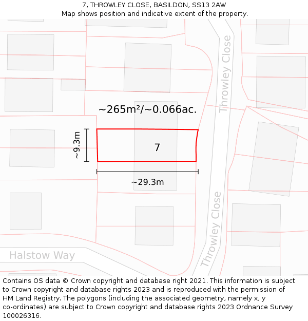 7, THROWLEY CLOSE, BASILDON, SS13 2AW: Plot and title map