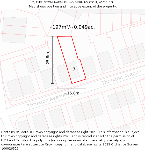 7, THRUXTON AVENUE, WOLVERHAMPTON, WV10 6GJ: Plot and title map