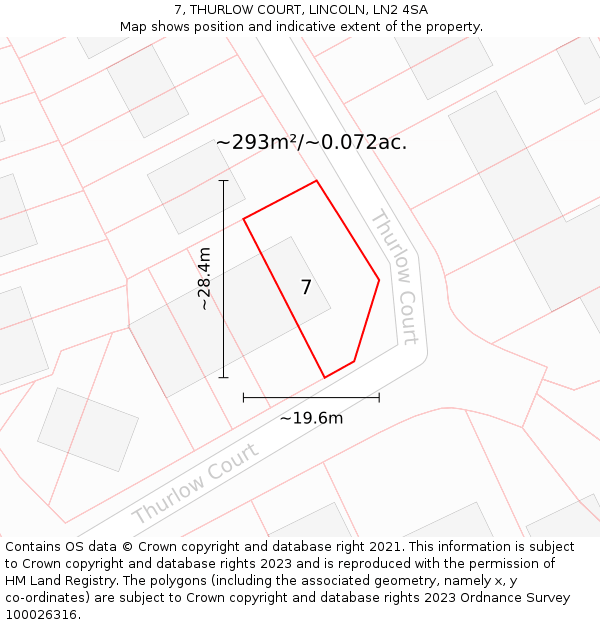 7, THURLOW COURT, LINCOLN, LN2 4SA: Plot and title map
