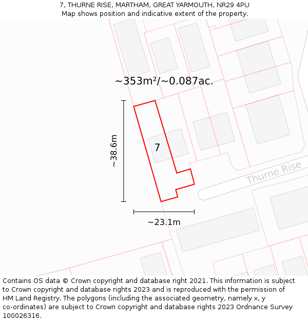 7, THURNE RISE, MARTHAM, GREAT YARMOUTH, NR29 4PU: Plot and title map