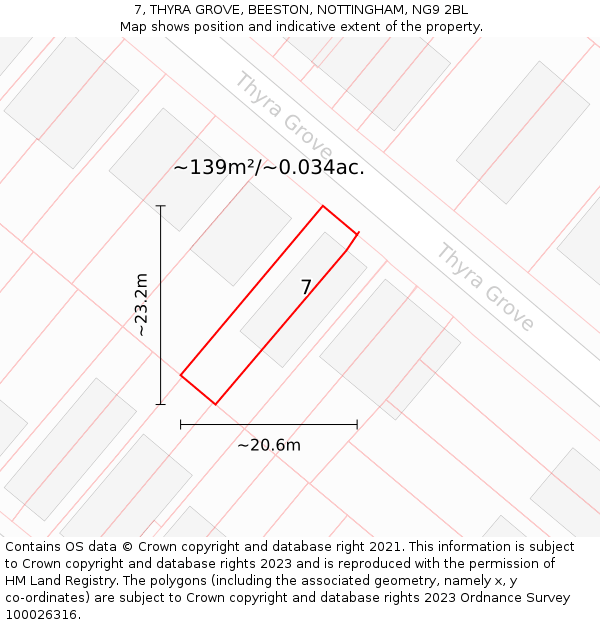 7, THYRA GROVE, BEESTON, NOTTINGHAM, NG9 2BL: Plot and title map