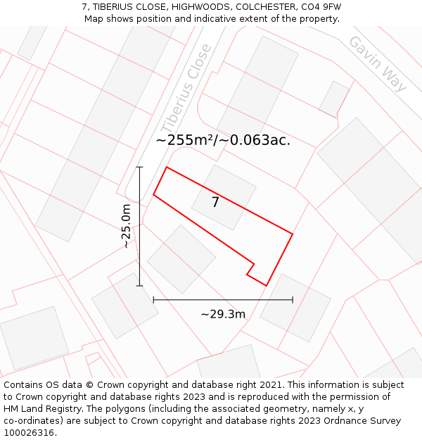 7, TIBERIUS CLOSE, HIGHWOODS, COLCHESTER, CO4 9FW: Plot and title map
