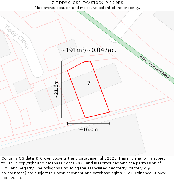 7, TIDDY CLOSE, TAVISTOCK, PL19 9BS: Plot and title map