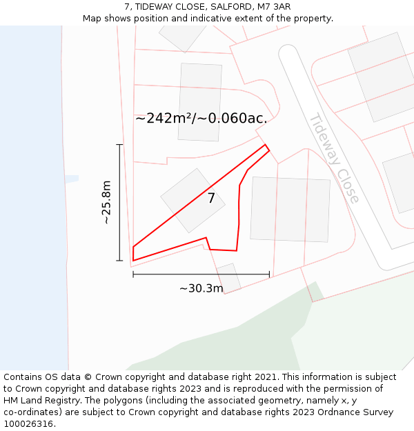 7, TIDEWAY CLOSE, SALFORD, M7 3AR: Plot and title map