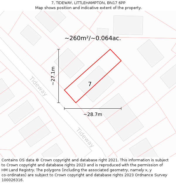 7, TIDEWAY, LITTLEHAMPTON, BN17 6PP: Plot and title map