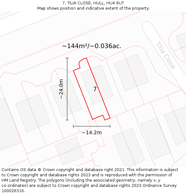 7, TILIA CLOSE, HULL, HU4 6UT: Plot and title map