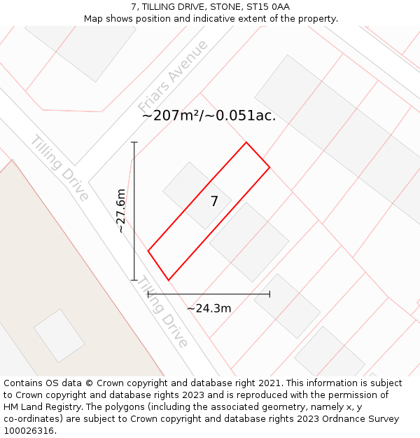 7, TILLING DRIVE, STONE, ST15 0AA: Plot and title map