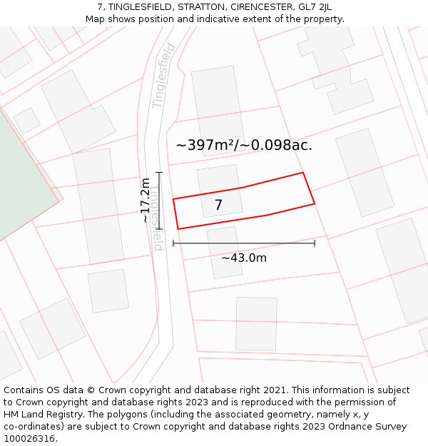 7, TINGLESFIELD, STRATTON, CIRENCESTER, GL7 2JL: Plot and title map