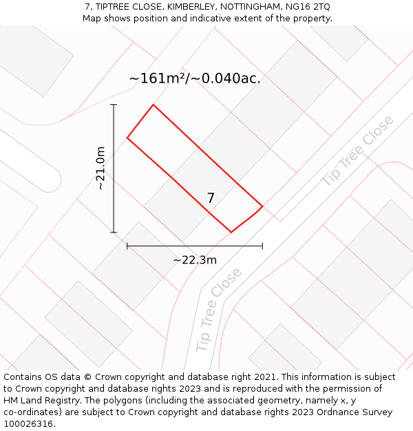 7, TIPTREE CLOSE, KIMBERLEY, NOTTINGHAM, NG16 2TQ: Plot and title map