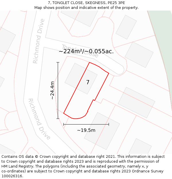 7, TONGLET CLOSE, SKEGNESS, PE25 3PE: Plot and title map