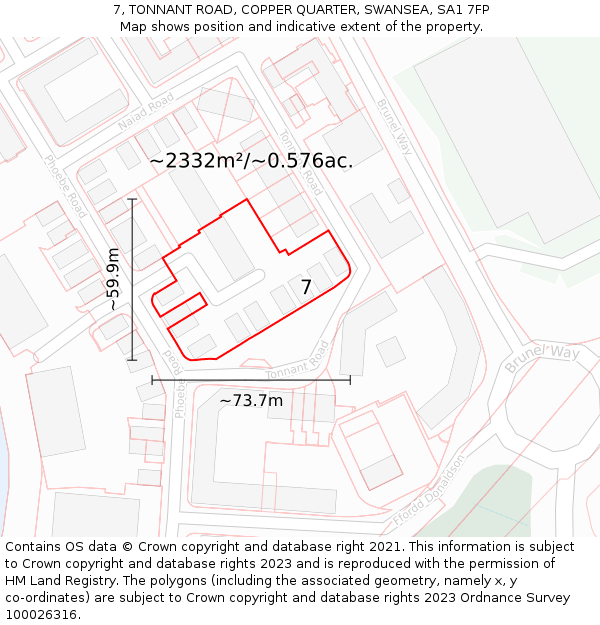 7, TONNANT ROAD, COPPER QUARTER, SWANSEA, SA1 7FP: Plot and title map