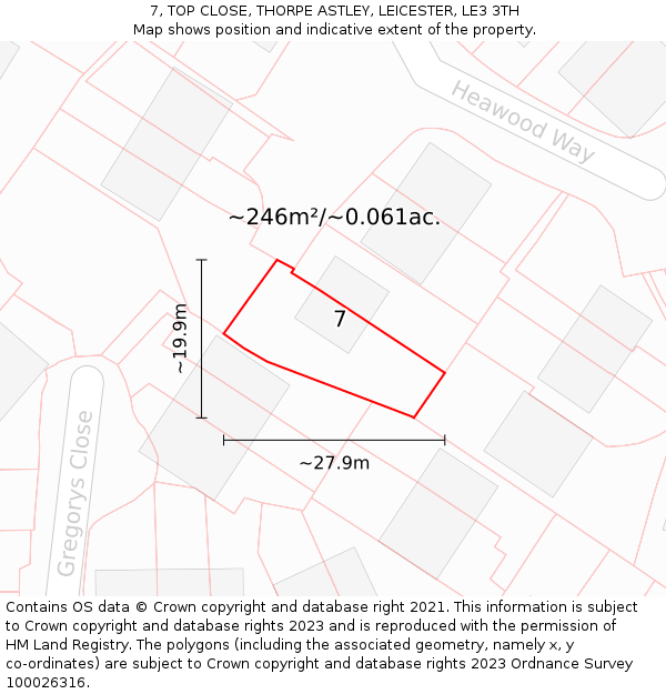 7, TOP CLOSE, THORPE ASTLEY, LEICESTER, LE3 3TH: Plot and title map