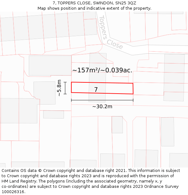 7, TOPPERS CLOSE, SWINDON, SN25 3QZ: Plot and title map