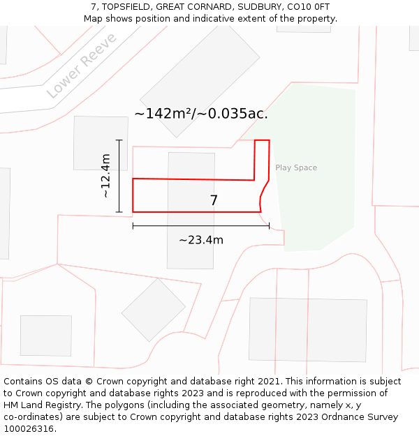 7, TOPSFIELD, GREAT CORNARD, SUDBURY, CO10 0FT: Plot and title map